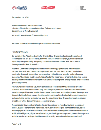 Group letter to the Government of New Brunswick